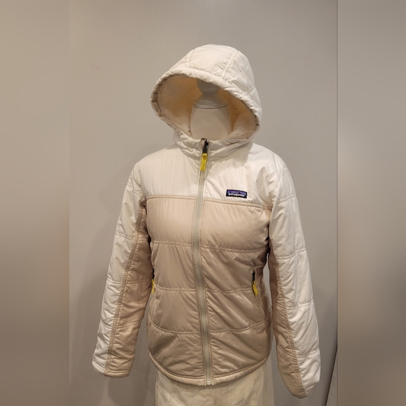 Patagonia Hooded Reversible Beige down jacket ,(Full Zip) Girls Size XL 14 - Picture 2 of 10